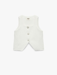 Kolsuz Kare Yaka Düğmeli Crop Tüvit Bluz