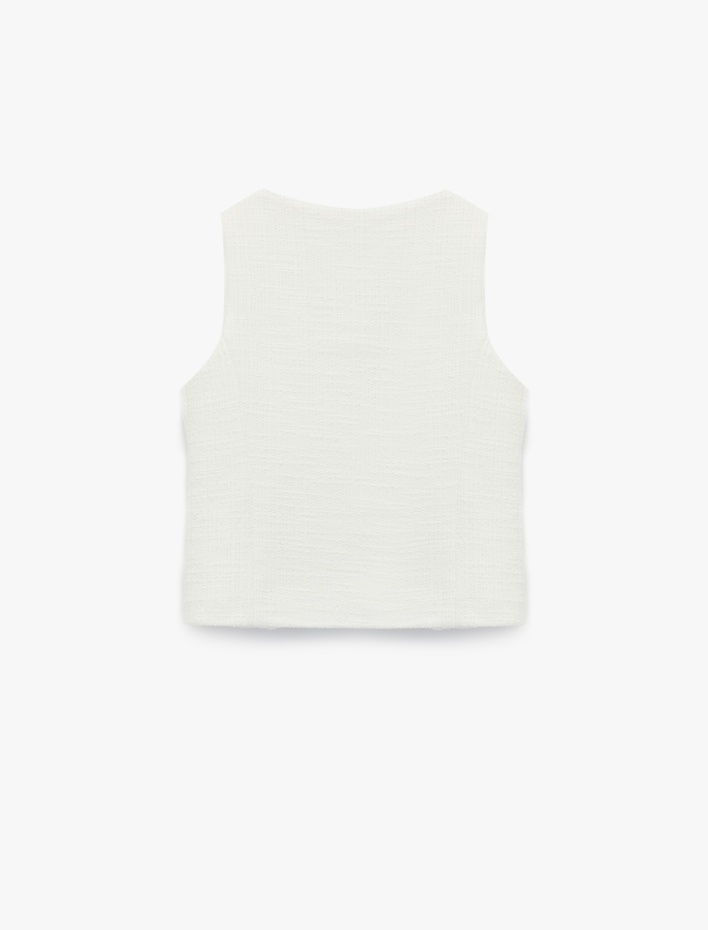 Kız Çocuk Kolsuz Kare Yaka Düğmeli Crop Tüvit Bluz