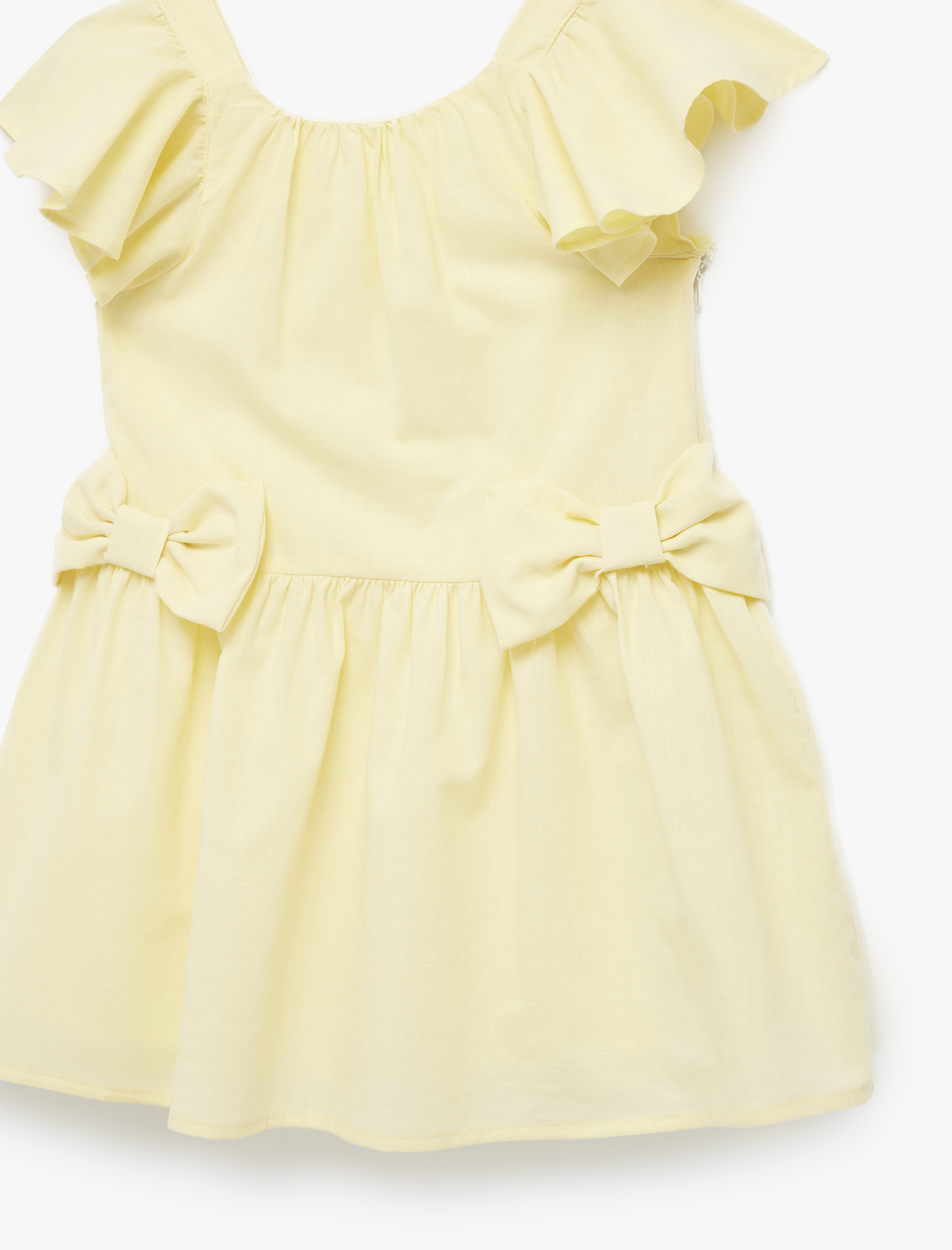  Kız Bebek Fırfırlı Fiyonk Detaylı Kısa Kollu Bisiklet Yaka Pamuklu Kloş Mini Elbise
