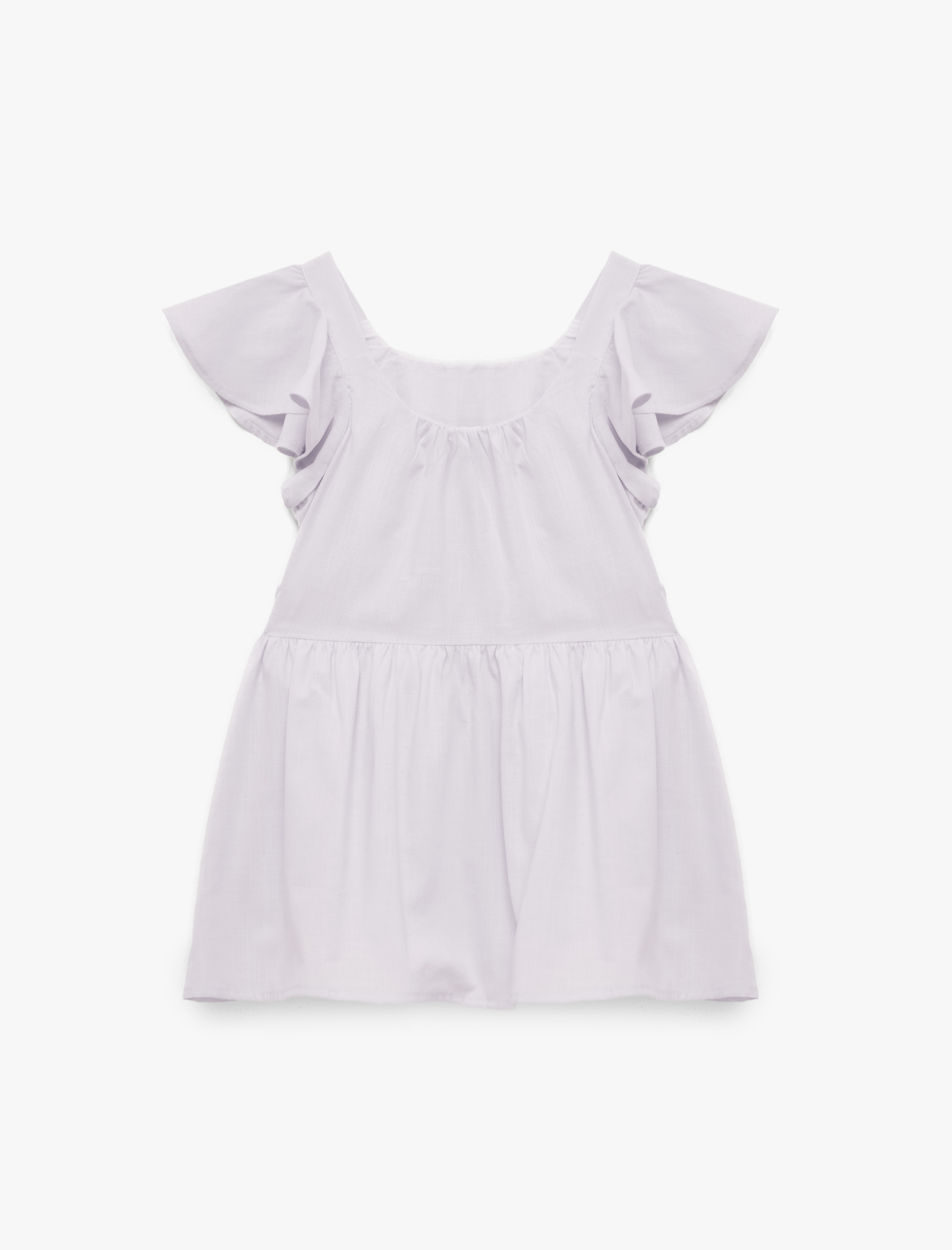  Kız Bebek Fırfırlı Fiyonk Detaylı Kısa Kollu Bisiklet Yaka Pamuklu Kloş Mini Elbise