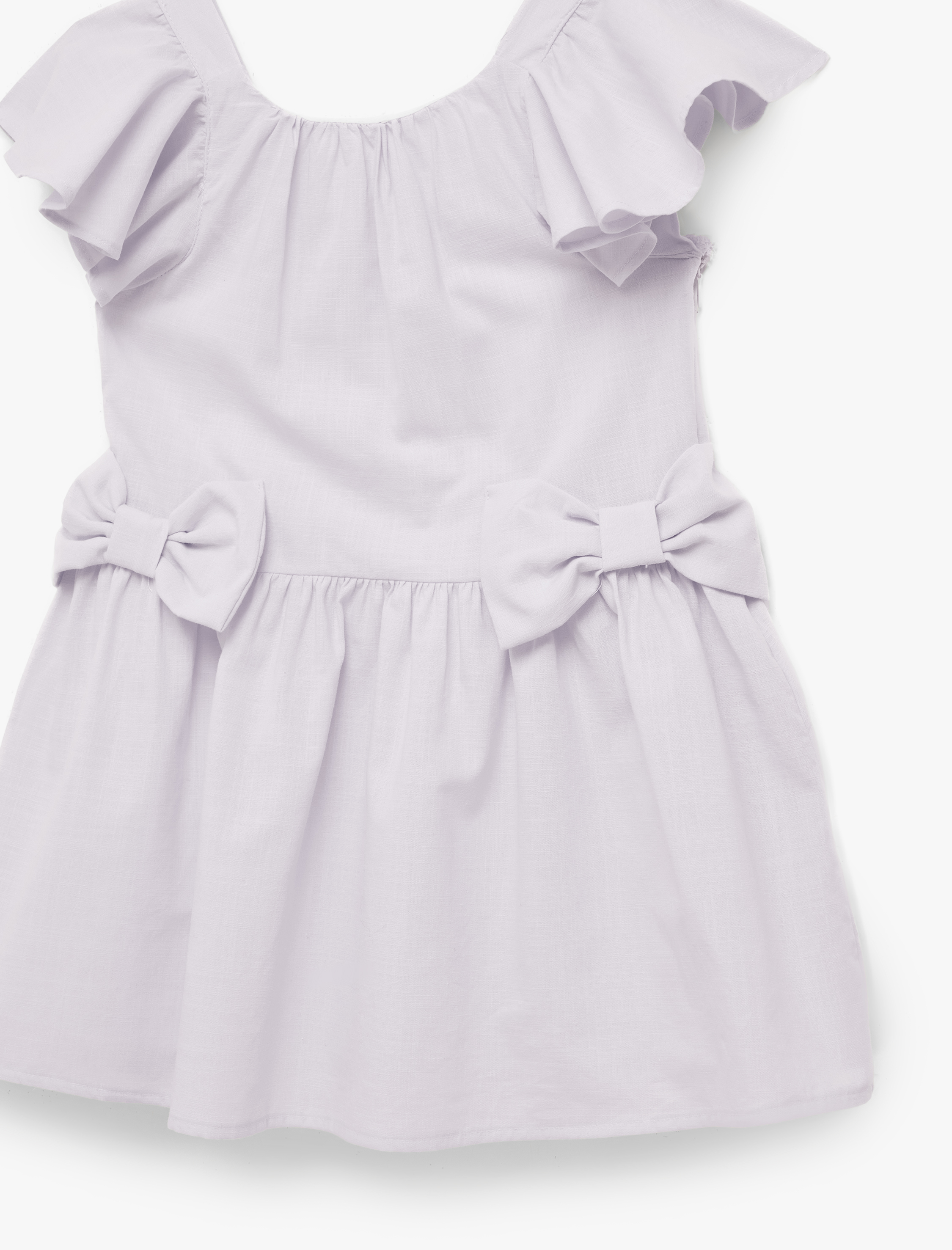  Kız Bebek Fırfırlı Fiyonk Detaylı Kısa Kollu Bisiklet Yaka Pamuklu Kloş Mini Elbise