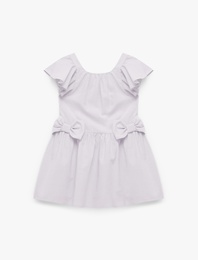 Fırfırlı Fiyonk Detaylı Kısa Kollu Bisiklet Yaka Pamuklu Kloş Mini Elbise