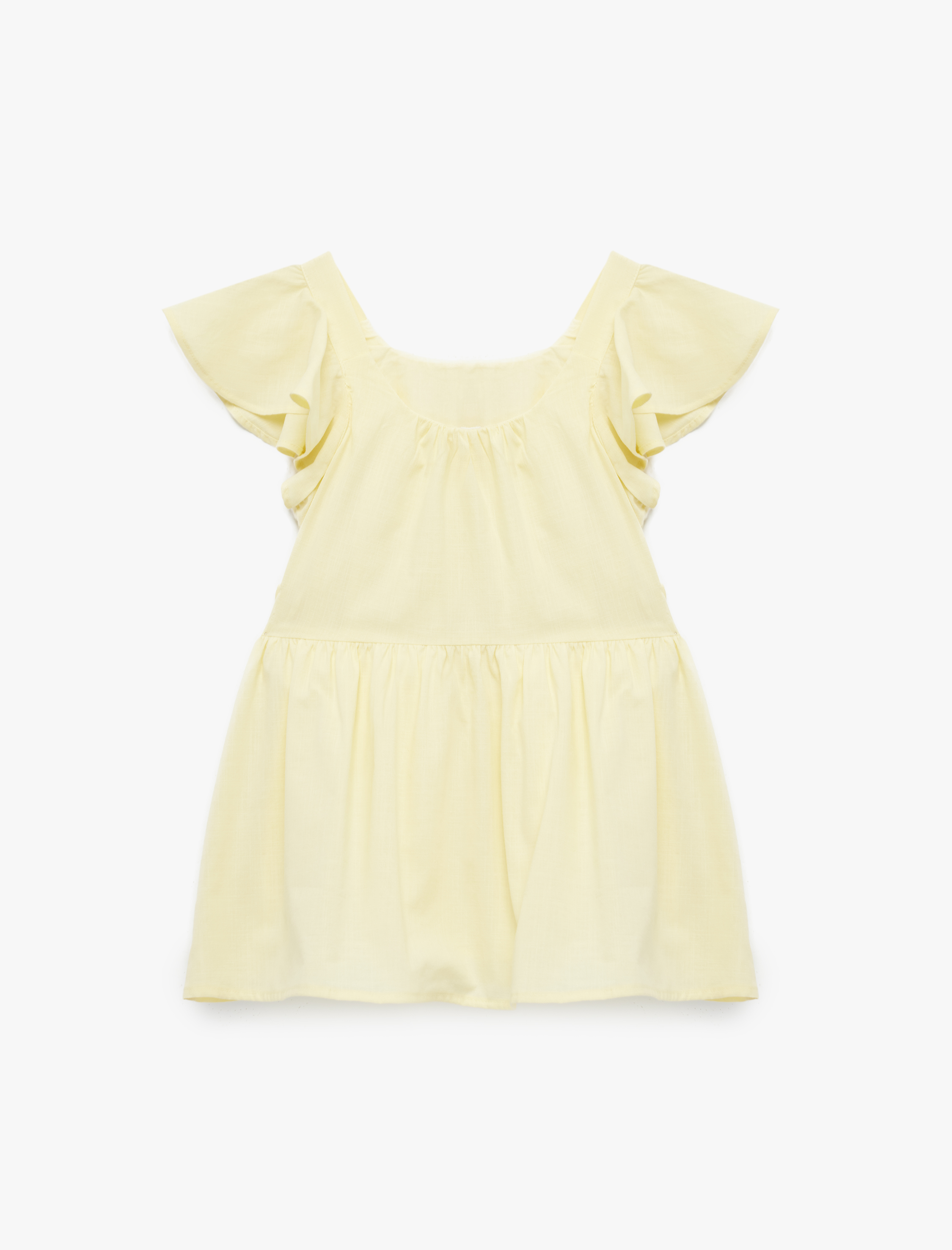  Kız Bebek Fırfırlı Fiyonk Detaylı Kısa Kollu Bisiklet Yaka Pamuklu Kloş Mini Elbise