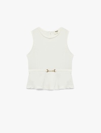 Bisiklet Yaka Toka Detaylı Kolsuz Bluz