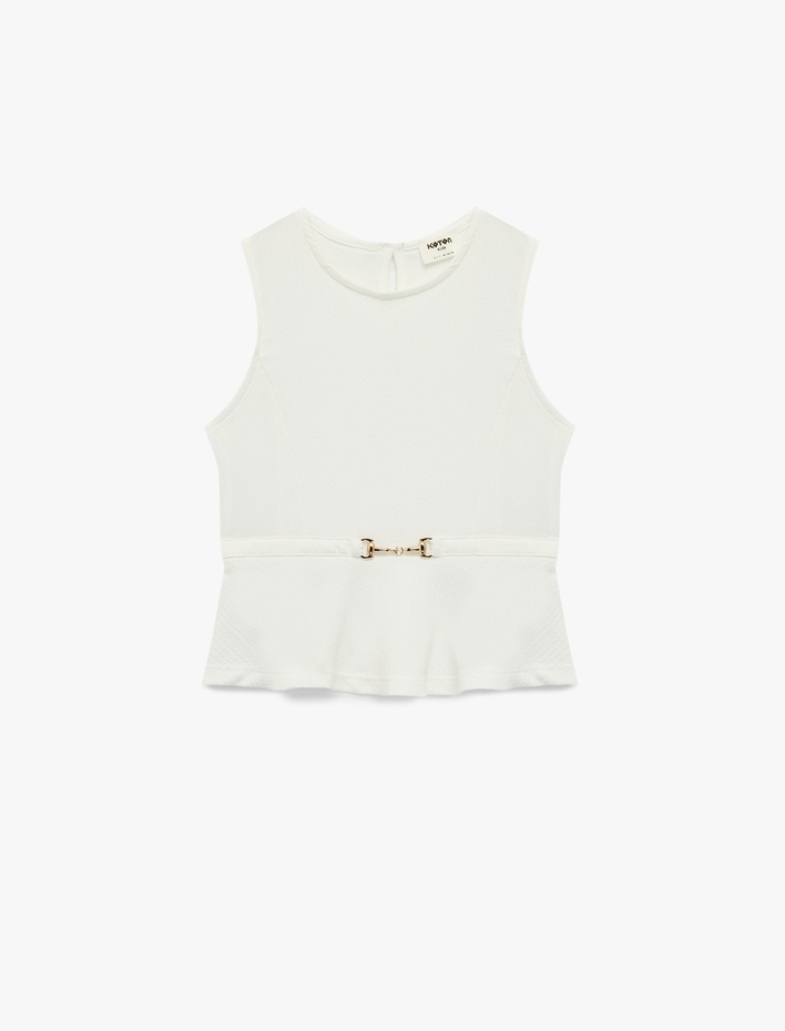 Kız Çocuk Bisiklet Yaka Toka Detaylı Kolsuz Bluz