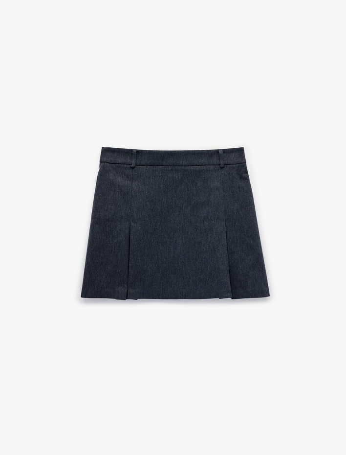  Normal Bel A Kesim Pileli Mini Etek