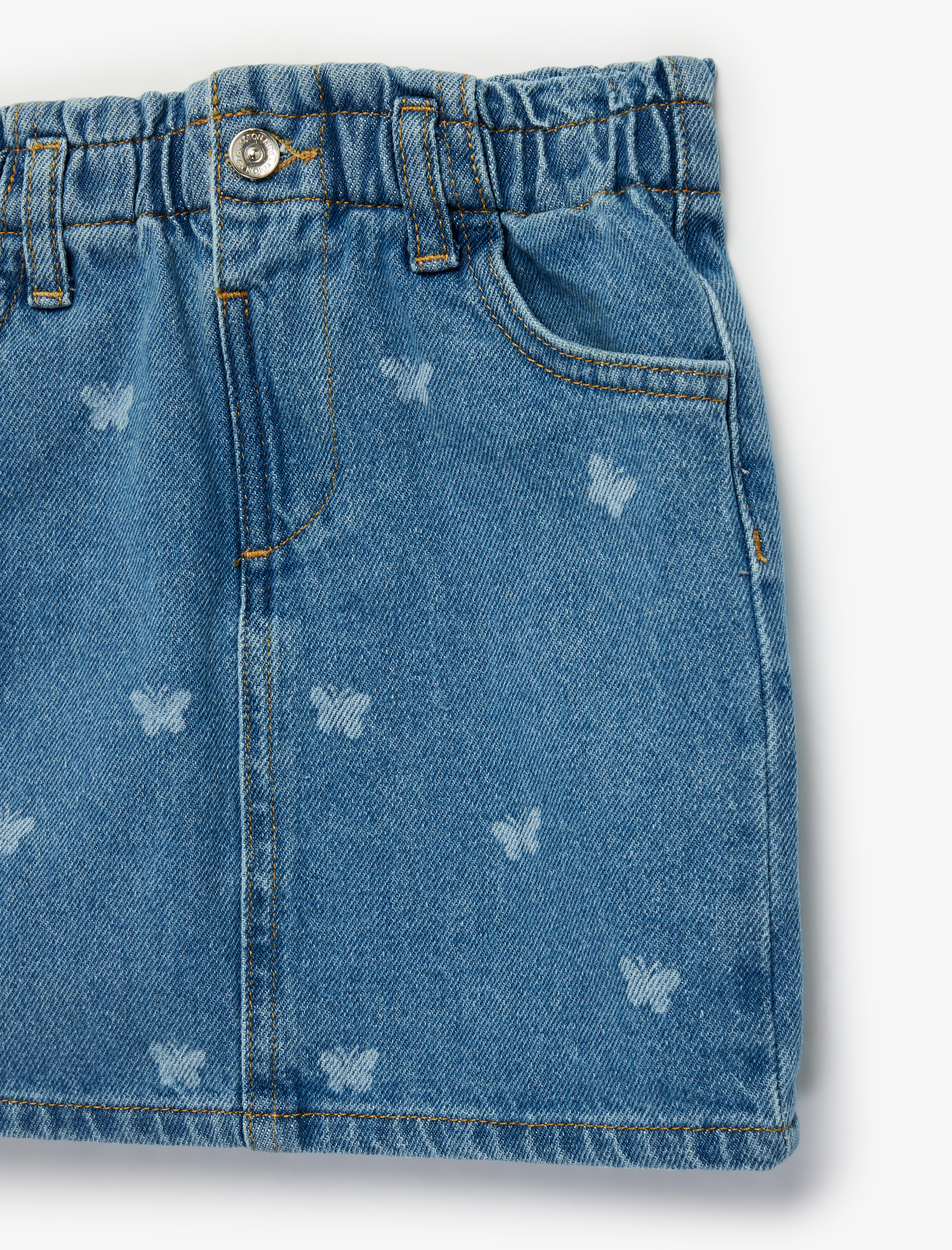  Kız Bebek Pamuklu Kelebek Desenli A Kesim Cepli Mini Denim Etek