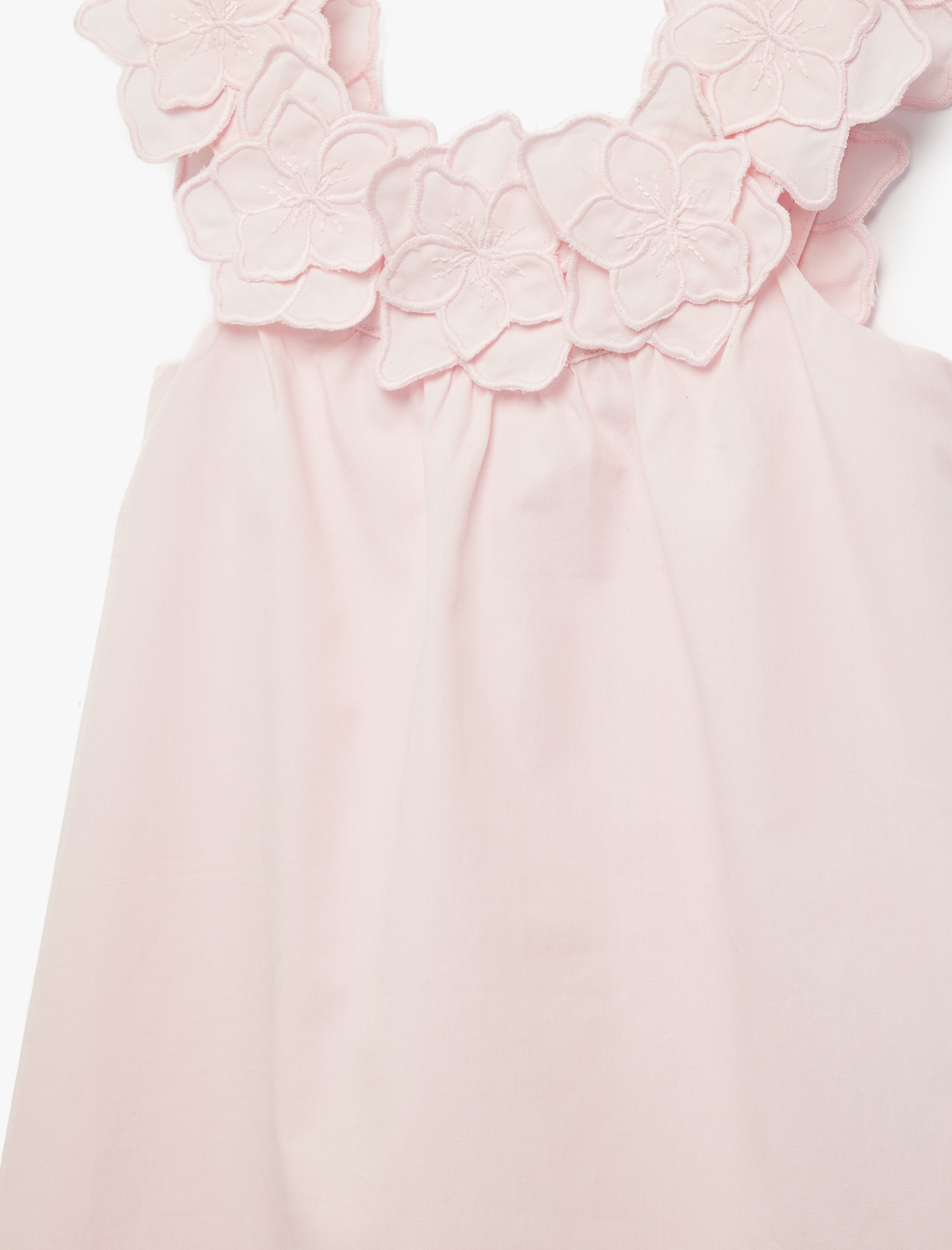  Kız Bebek Çiçek Detaylı Kolsuz Kayık Yaka Pamuklu Mini Elbise