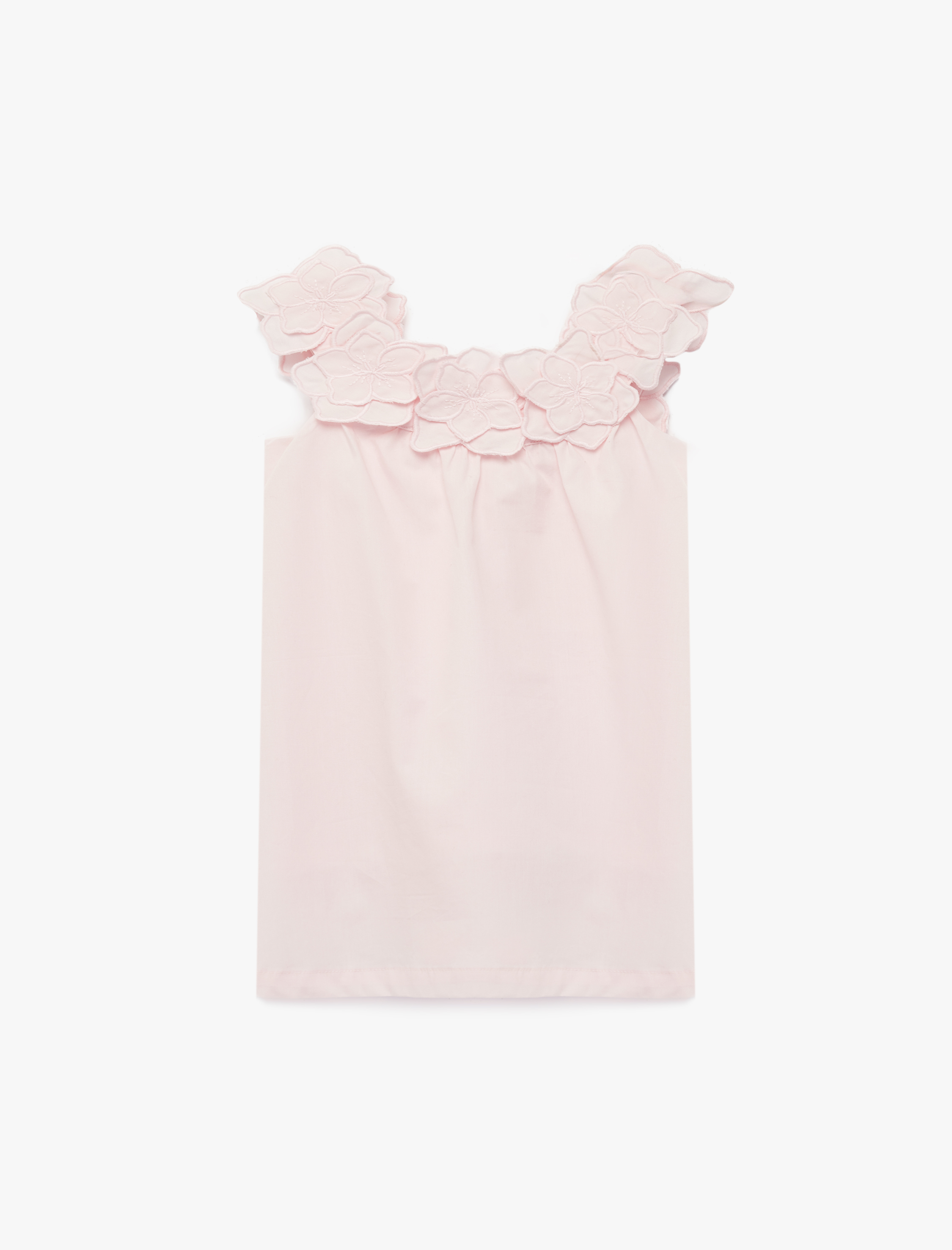  Kız Bebek Çiçek Detaylı Kolsuz Kayık Yaka Pamuklu Mini Elbise