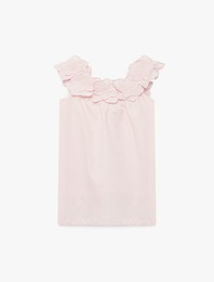 Çiçek Detaylı Kolsuz Kayık Yaka Pamuklu Mini Elbise