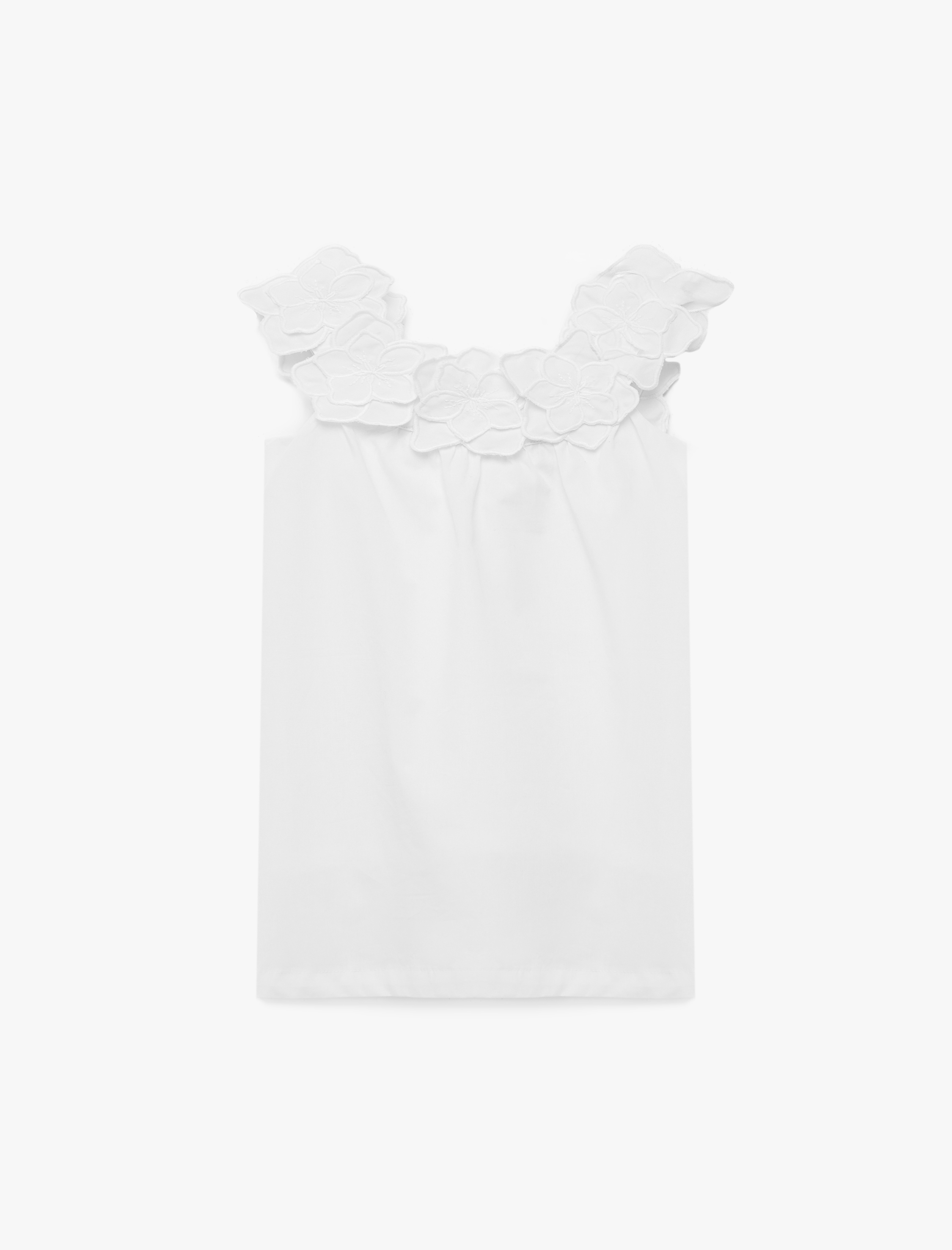  Kız Bebek Çiçek Detaylı Kolsuz Kayık Yaka Pamuklu Mini Elbise