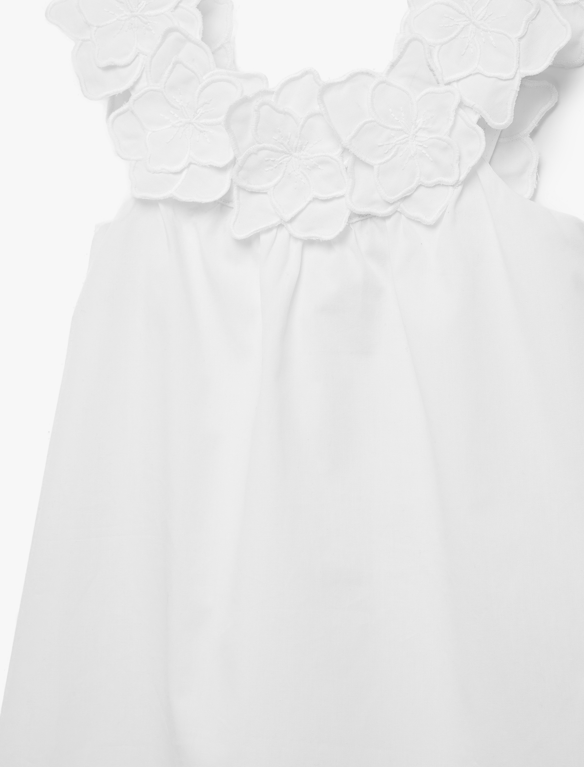  Kız Bebek Çiçek Detaylı Kolsuz Kayık Yaka Pamuklu Mini Elbise