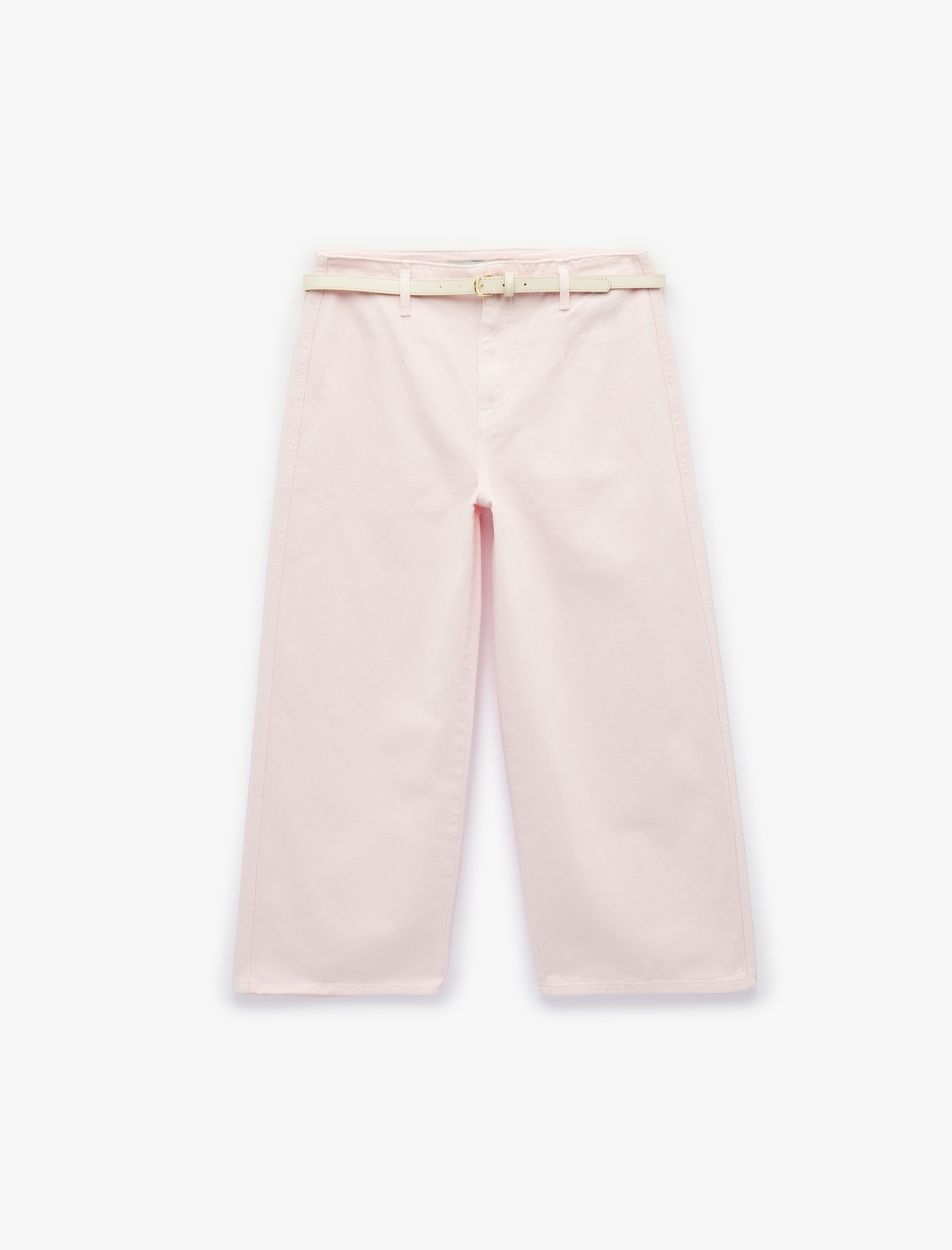   Kemer Detaylı Pamuklu Kısa Geniş Paça Pantolon - Wide Leg Jeans