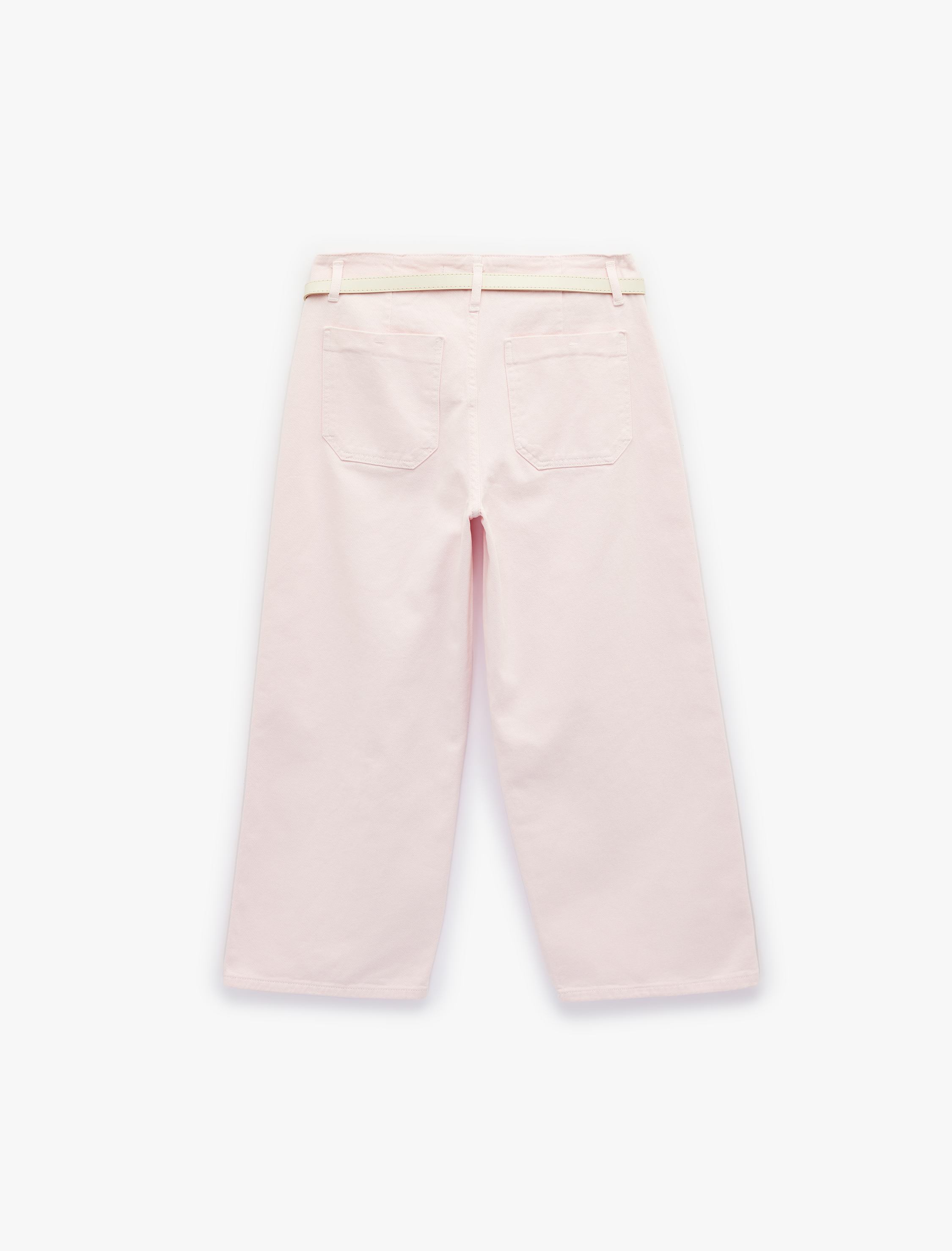   Kemer Detaylı Pamuklu Kısa Geniş Paça Pantolon - Wide Leg Jeans