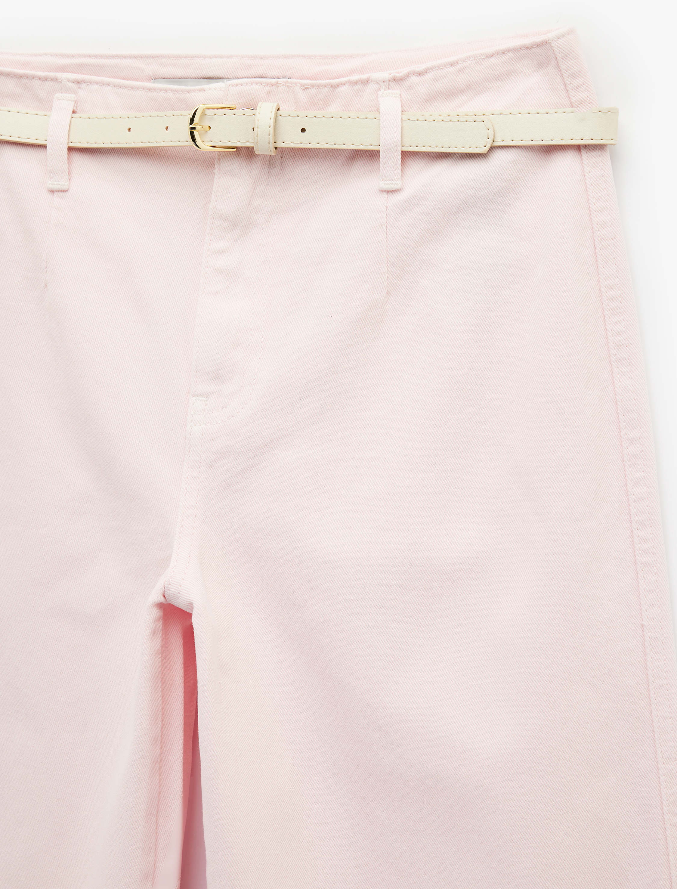   Kemer Detaylı Pamuklu Kısa Geniş Paça Pantolon - Wide Leg Jeans