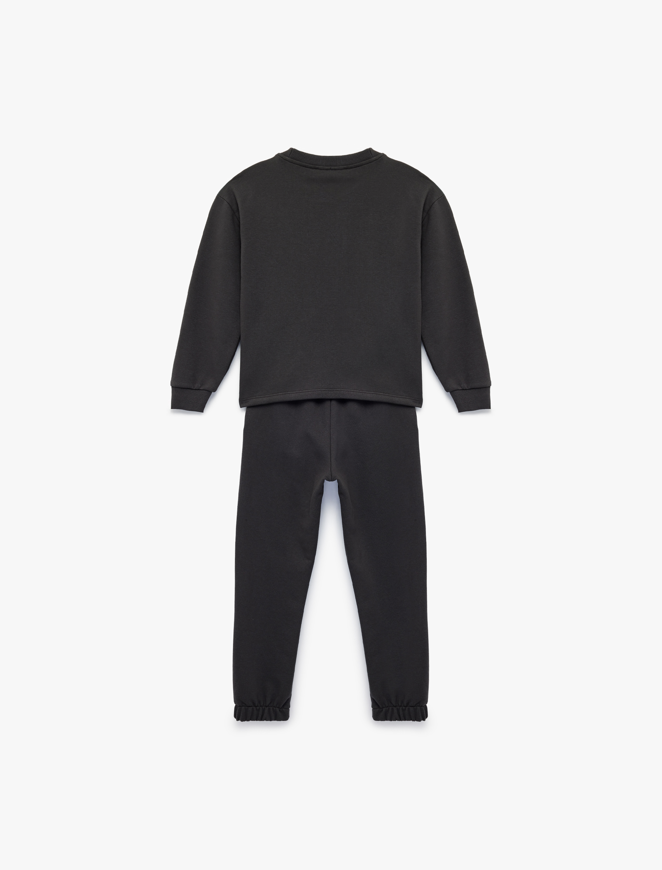  Kız Çocuk Üç İplik Baskılı Uzun Kollu Bisiklet Yaka Sweatshirt Eşofman Takımı - 2'li Set