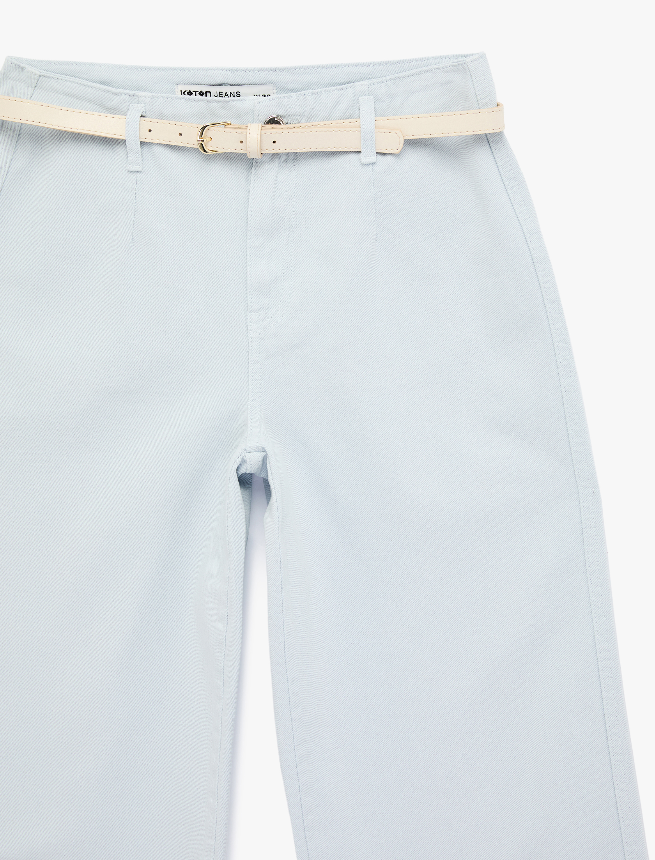   Kemer Detaylı Pamuklu Kısa Geniş Paça Pantolon - Wide Leg Jeans