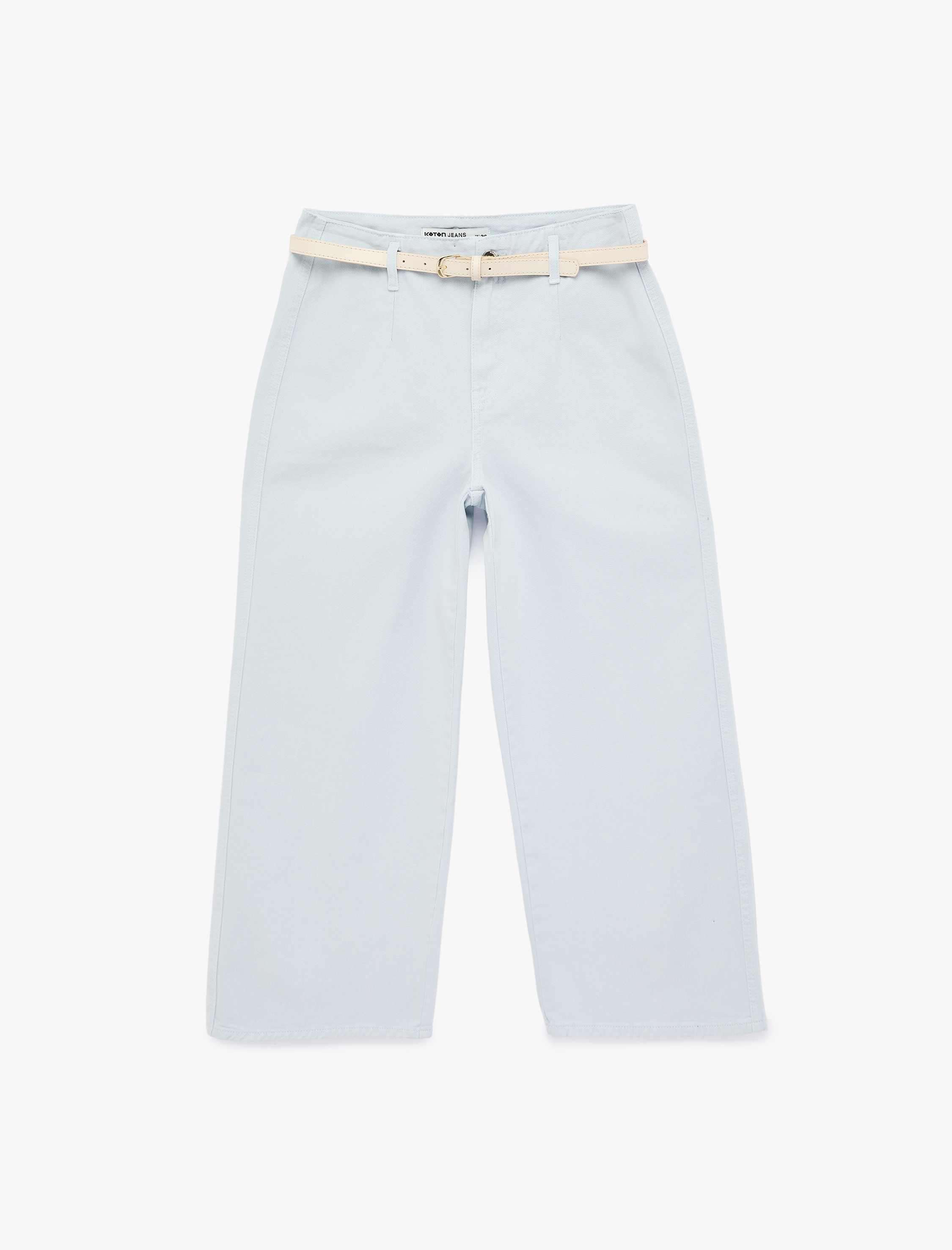   Kemer Detaylı Pamuklu Kısa Geniş Paça Pantolon - Wide Leg Jeans