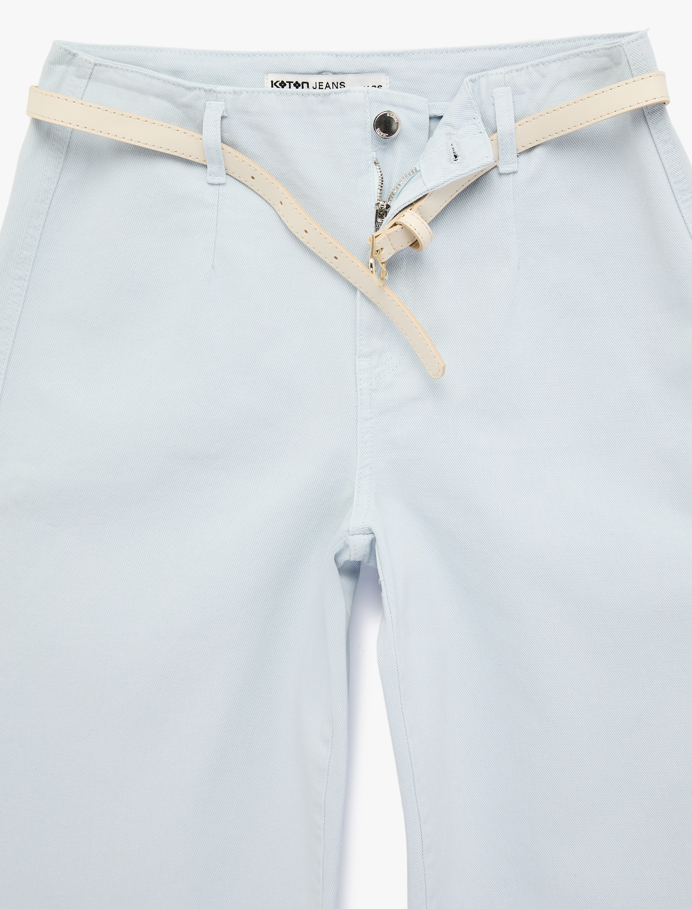  Kemer Detaylı Pamuklu Kısa Geniş Paça Pantolon - Wide Leg Jeans