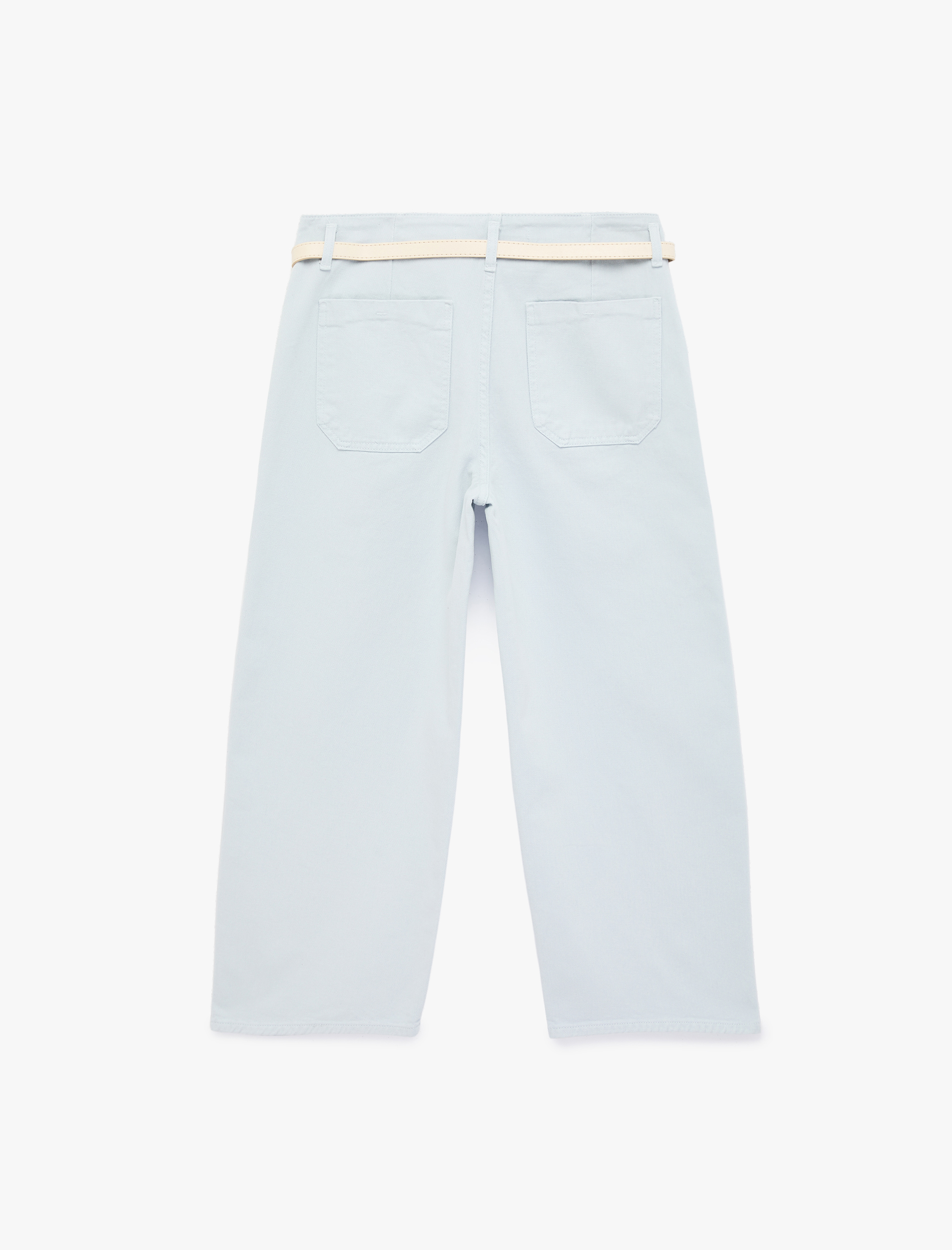   Kemer Detaylı Pamuklu Kısa Geniş Paça Pantolon - Wide Leg Jeans