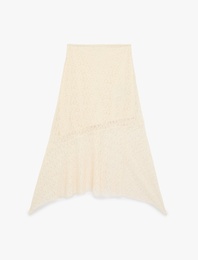 Normal Bel Asimetrik Kesim Midi Dantel Etek