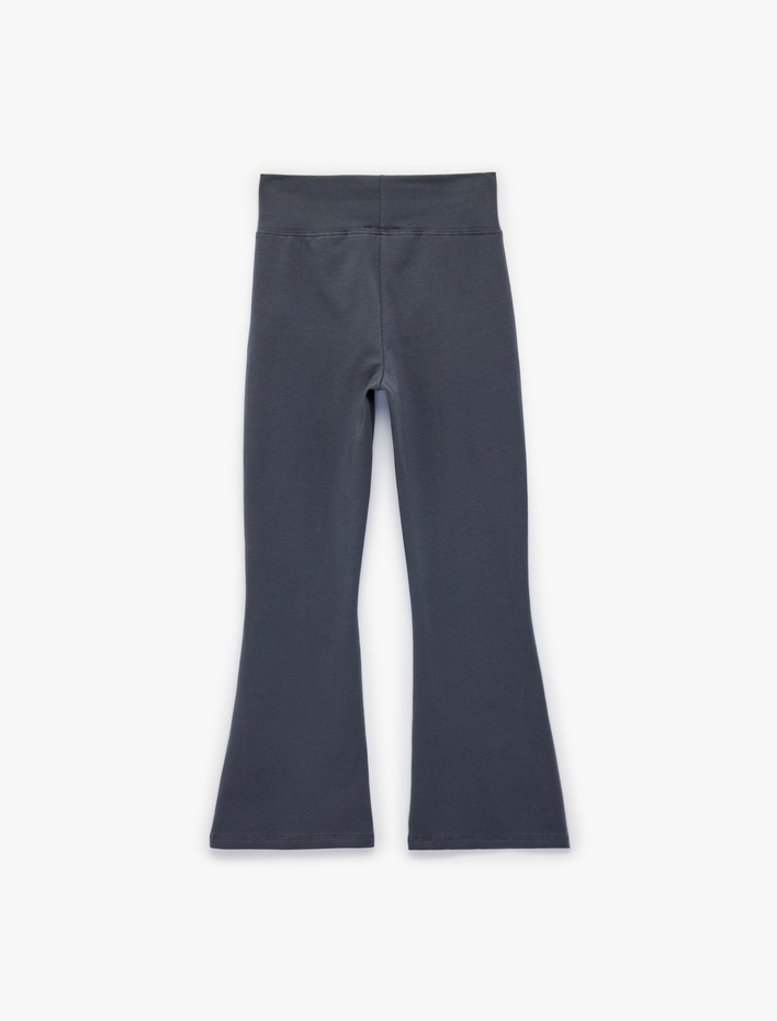 Kız Çocuk Pamuklu Slim Fit Nakış Detaylı İspanyol Paça Tayt