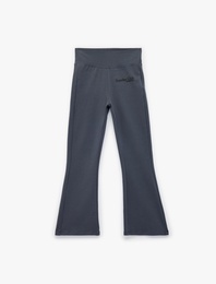 Pamuklu Slim Fit Nakış Detaylı İspanyol Paça Tayt