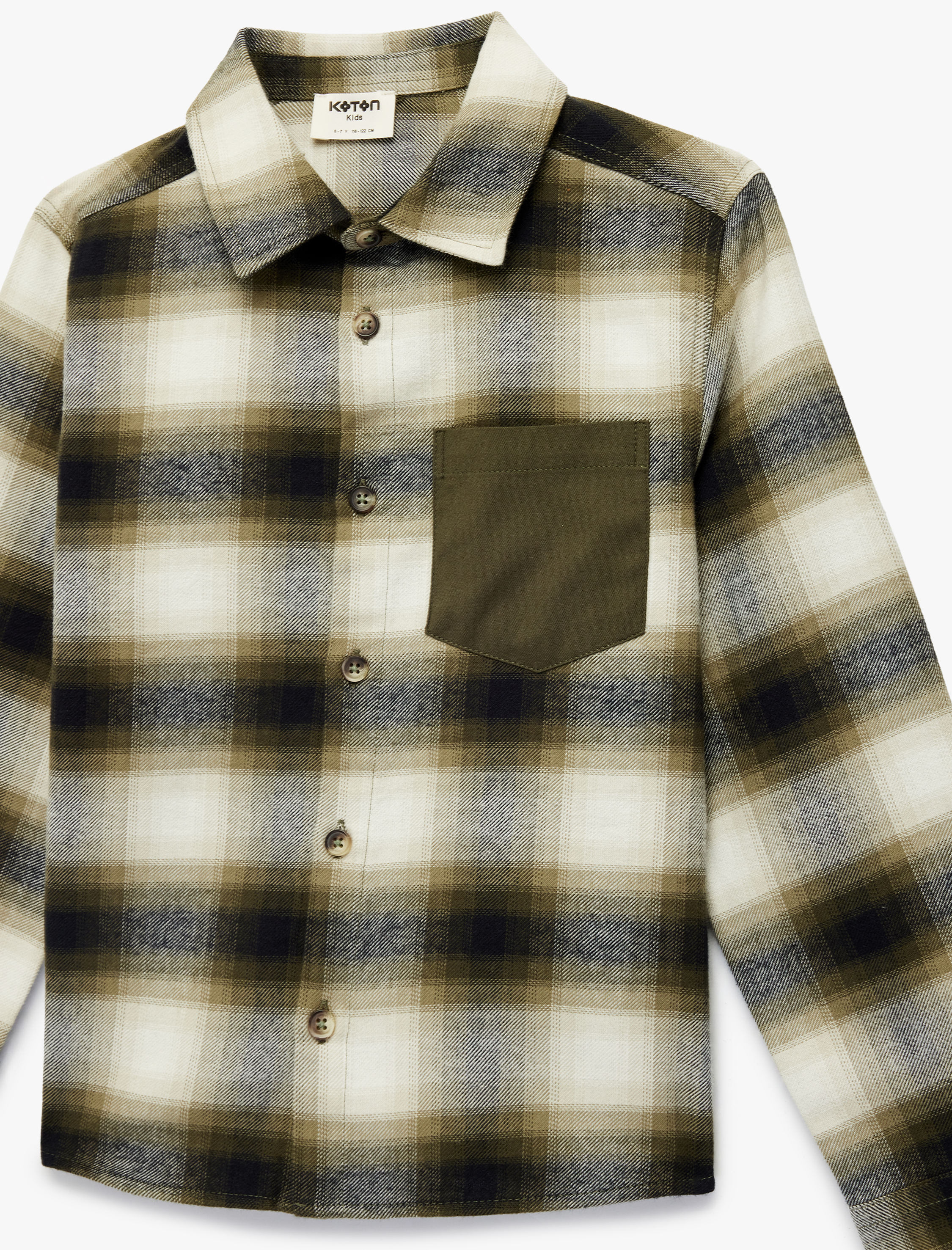  Erkek Çocuk Pamuklu Uzun Kollu Klasik Yaka Cep Detaylı Ekose Oduncu Gömleği