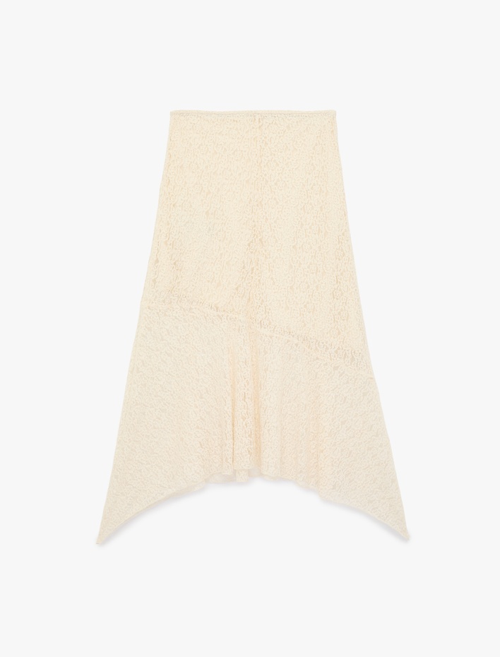  Normal Bel Asimetrik Kesim Midi Dantel Etek