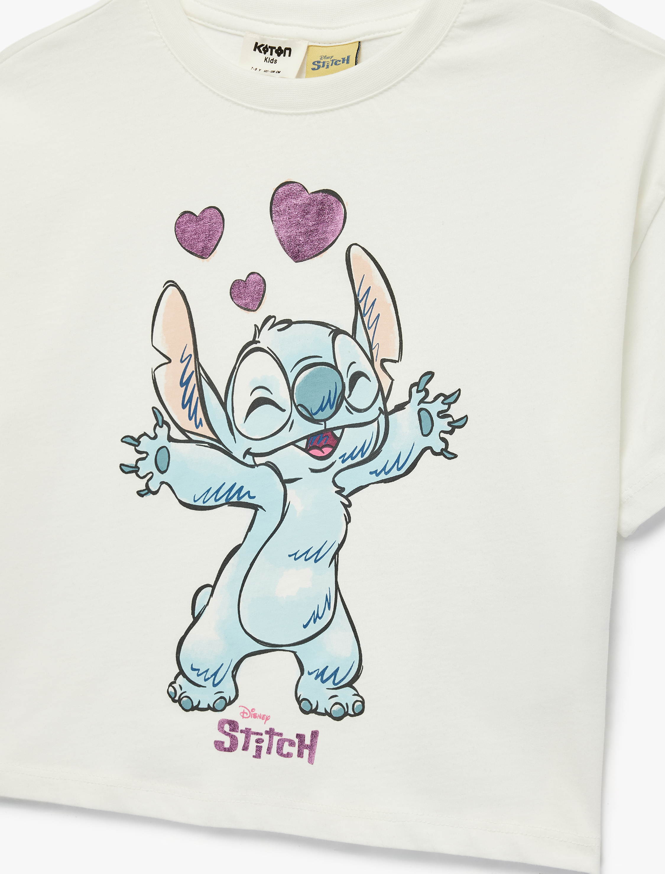  Kız Çocuk Kısa Kollu Bisiklet Yaka Pamuklu Lisanslı Stitch Baskılı Tişört