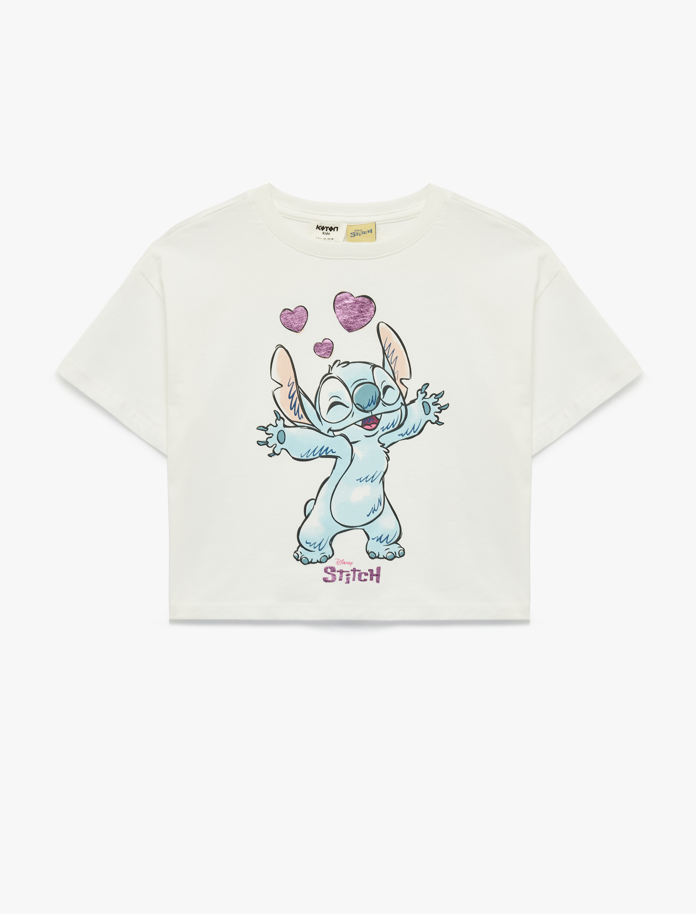  Kız Çocuk Kısa Kollu Bisiklet Yaka Pamuklu Lisanslı Stitch Baskılı Tişört