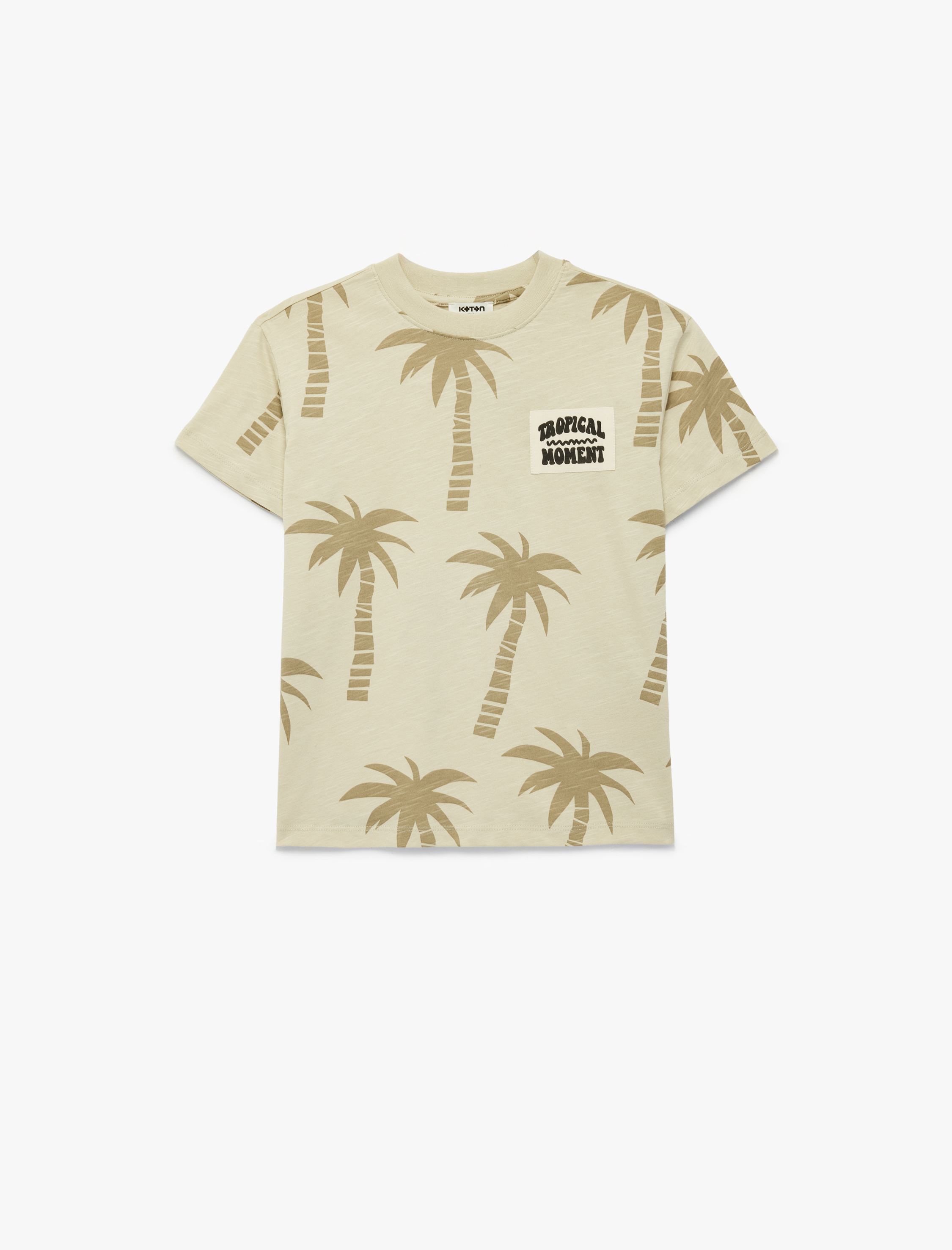  Erkek Çocuk Pamuklu Kısa Kollu Bisiklet Yaka Palmiye Baskılı Oversize Tişört