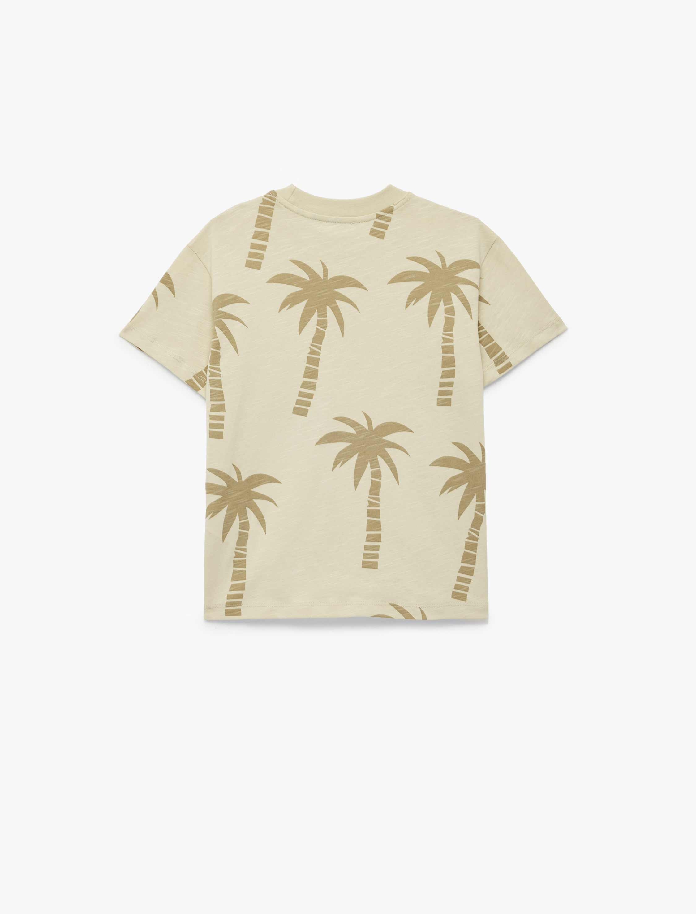  Erkek Çocuk Pamuklu Kısa Kollu Bisiklet Yaka Palmiye Baskılı Oversize Tişört