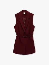 Regular Fit Kolsuz Kemerli Kruvaze Yaka Yelek