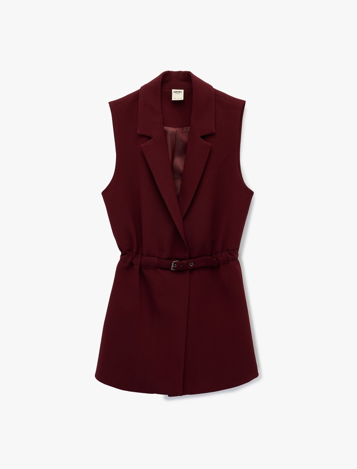  Regular Fit Kolsuz Kemerli Kruvaze Yaka Yelek