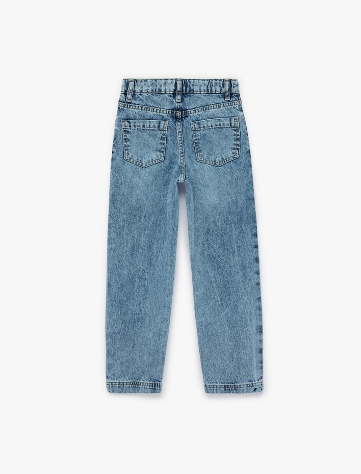 Erkek Çocuk Pamuklu Cepli Beli Ayarlanabilir Lastikli Jean  Pantolon