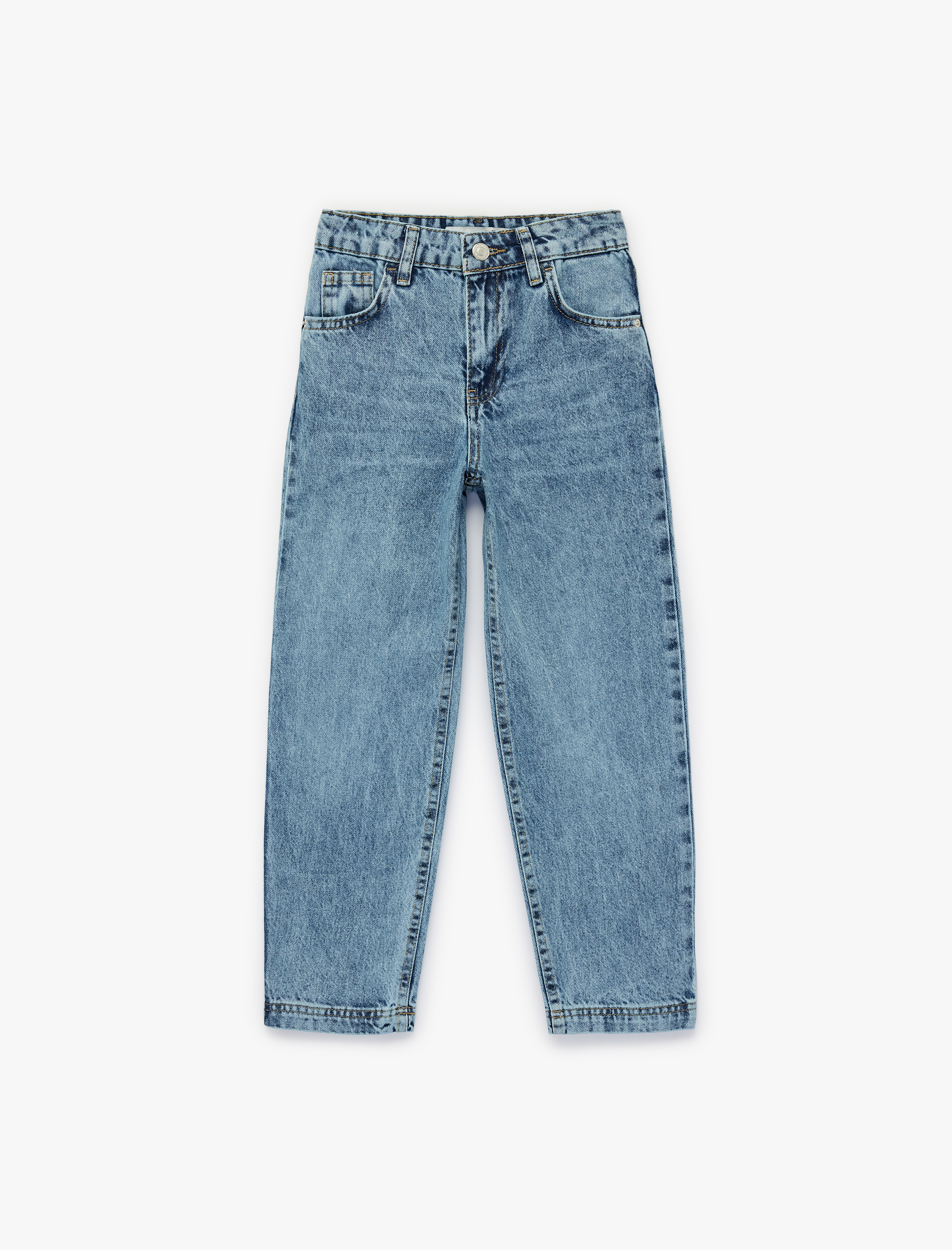  Erkek Çocuk Pamuklu Cepli Beli Ayarlanabilir Lastikli Jean  Pantolon