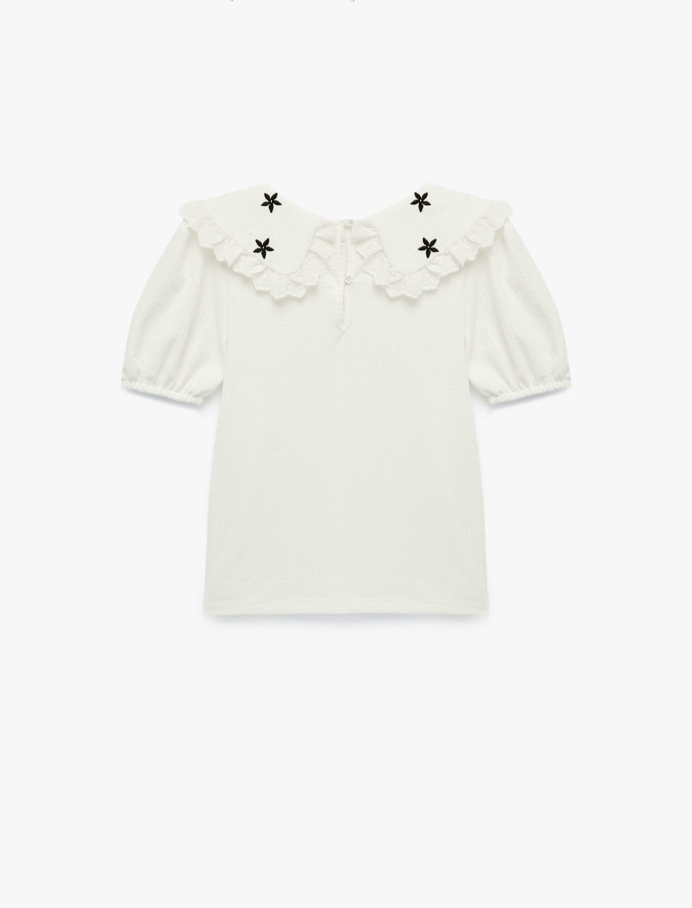  Kız Çocuk Nakış Detaylı Kısa Kollu Bebe Yaka Bluz
