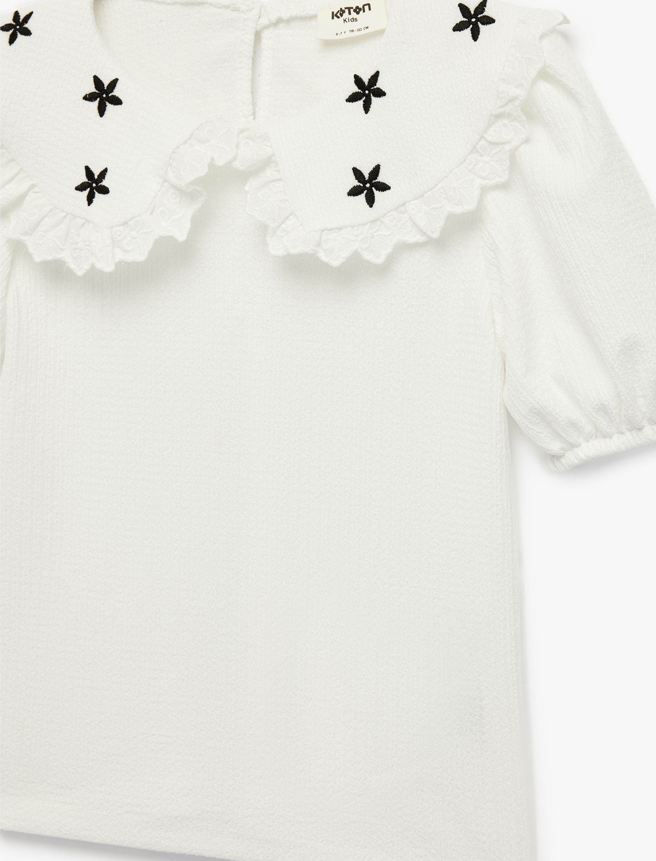  Kız Çocuk Nakış Detaylı Kısa Kollu Bebe Yaka Bluz