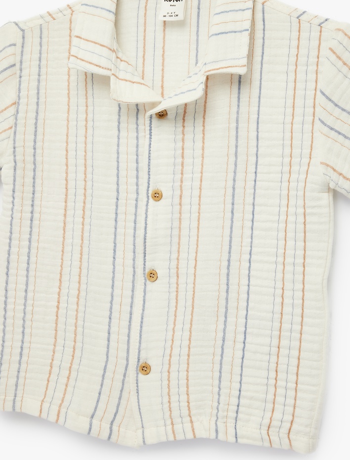 Erkek Bebek Pamuklu Düğmeli Klasik Yaka Kısa Kollu Müslin Gömlek