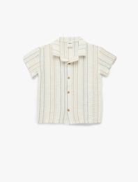 Pamuklu Düğmeli Klasik Yaka Kısa Kollu Müslin Gömlek