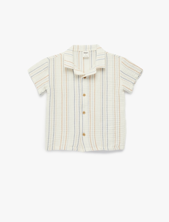 Erkek Bebek Pamuklu Düğmeli Klasik Yaka Kısa Kollu Müslin Gömlek