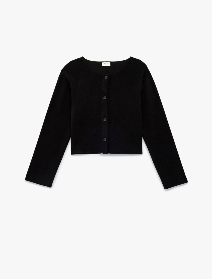 Kız Çocuk Düğmeli Uzun Kollu Bisiklet Yaka Hırka