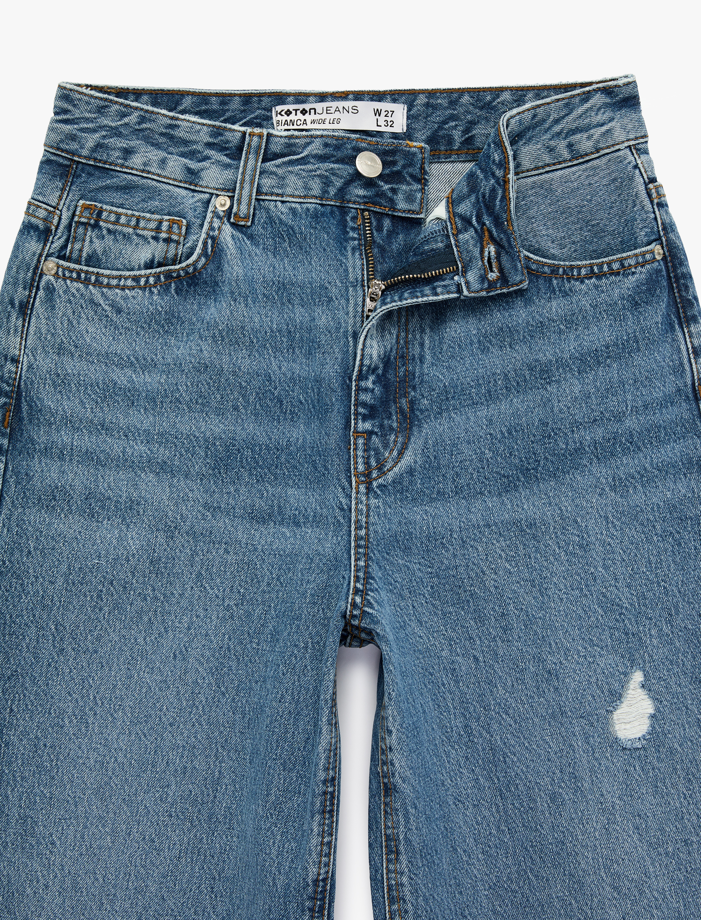   Pamuklu Yüksek Bel Yıpratılmış Geniş Paça Denim Pantolon - Wide Leg Jeans