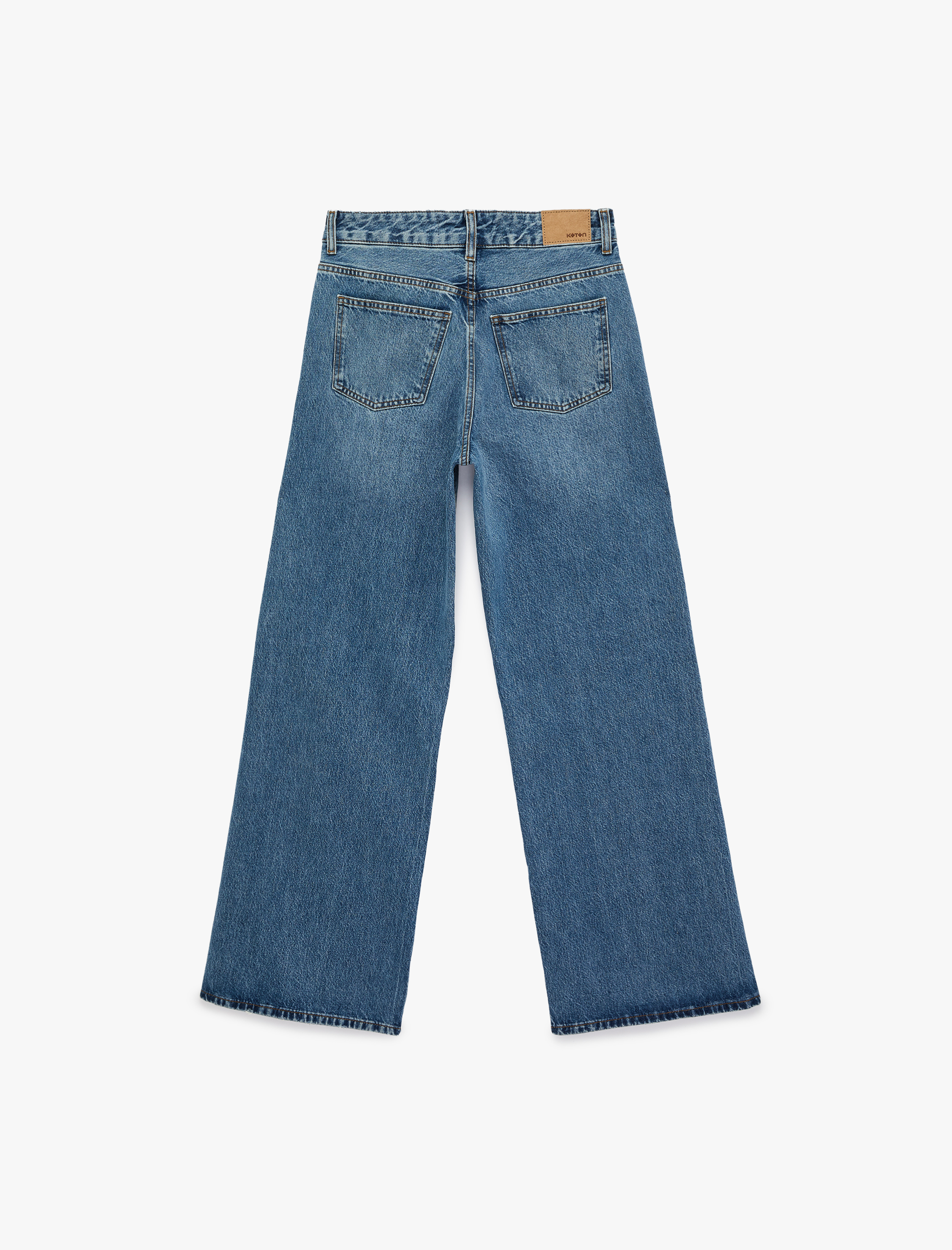   Pamuklu Yüksek Bel Yıpratılmış Geniş Paça Denim Pantolon - Wide Leg Jeans