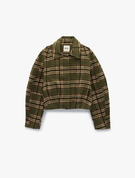 Uzun Kollu Cepli Fermuarlı Crop Ekose Bomber Ceket