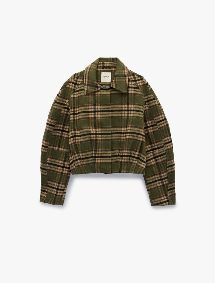  Uzun Kollu Cepli Fermuarlı Crop Ekose Bomber Ceket