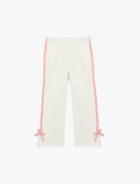 Pamuklu Beli Lastikli Şardonlu Fiyonk Detaylı Geniş Paça Eşofman Altı