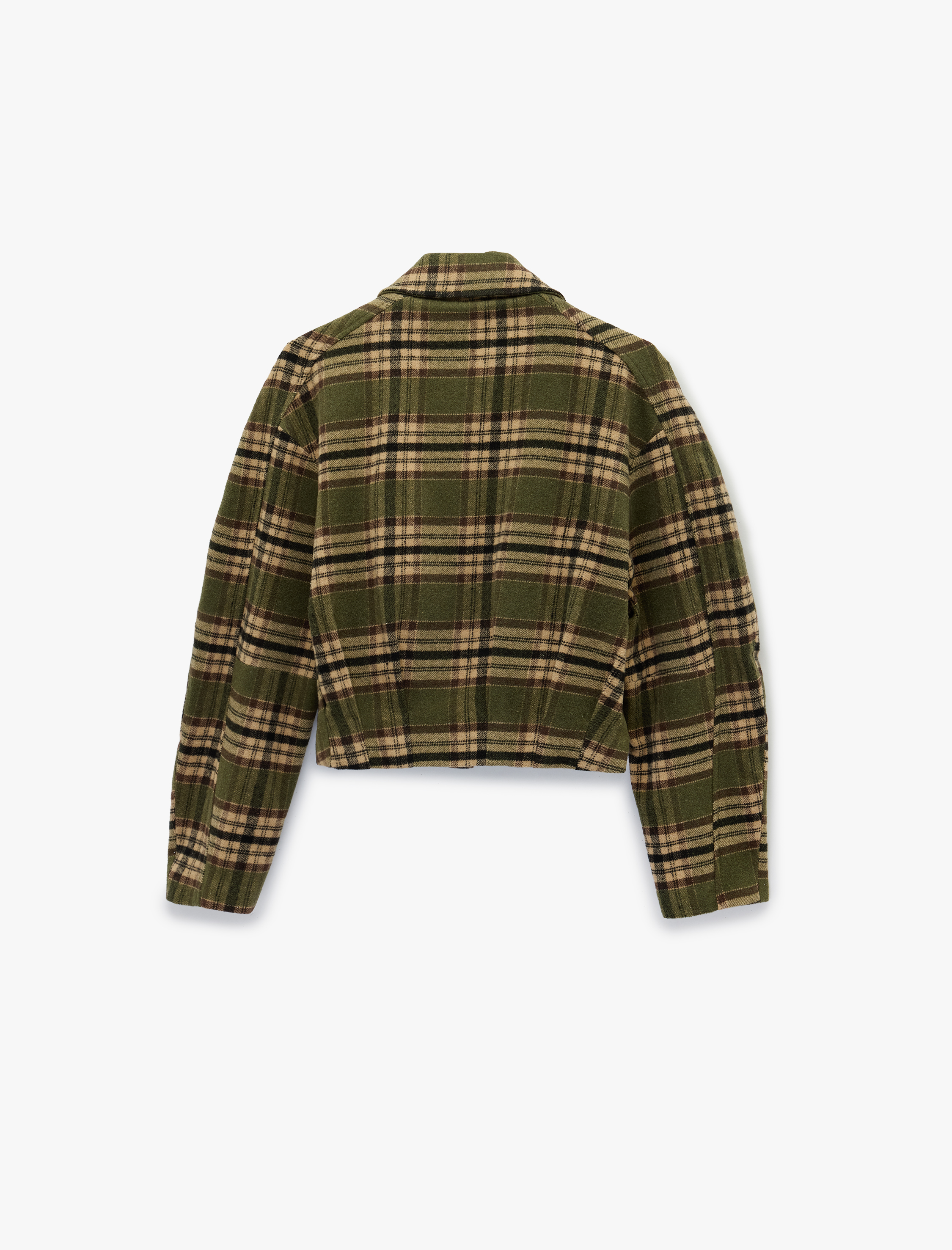   Uzun Kollu Cepli Fermuarlı Crop Ekose Bomber Ceket