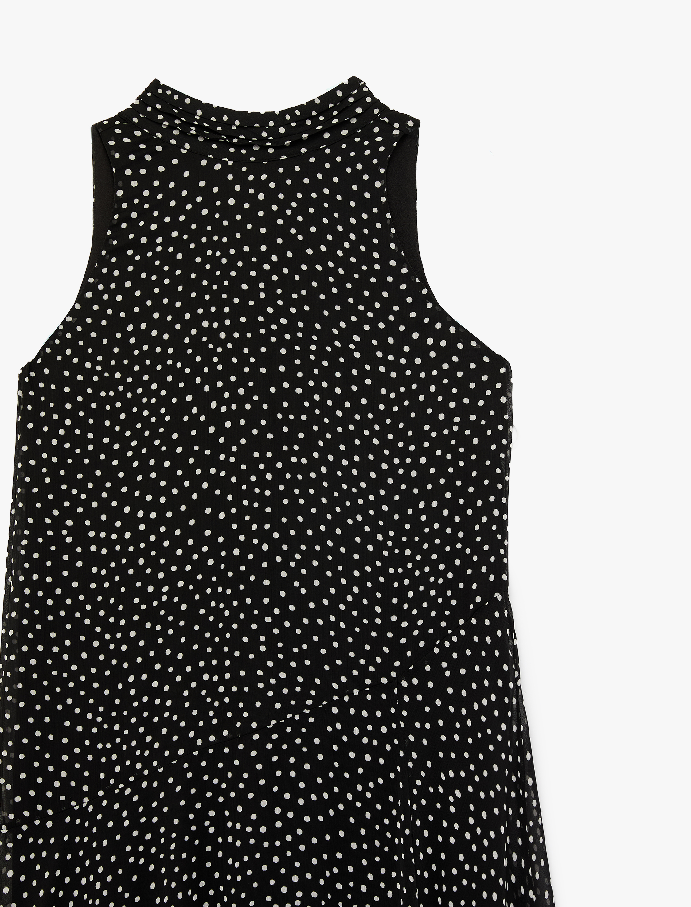   Şifon Kolsuz Kloş Puantiyeli Uzun Halter Yaka Elbise